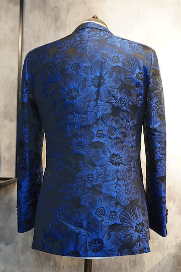 Peak Slag Jacquard Två Knappar Kungsblå Enkelknäppt Mäns Balkavaj